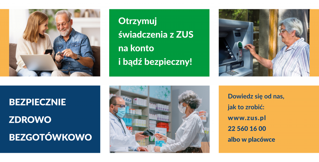 baner akcji Bezpiecznie Zdrowo Bezgotówkowo adres www.zus.pl infolinia 22 560 16 00