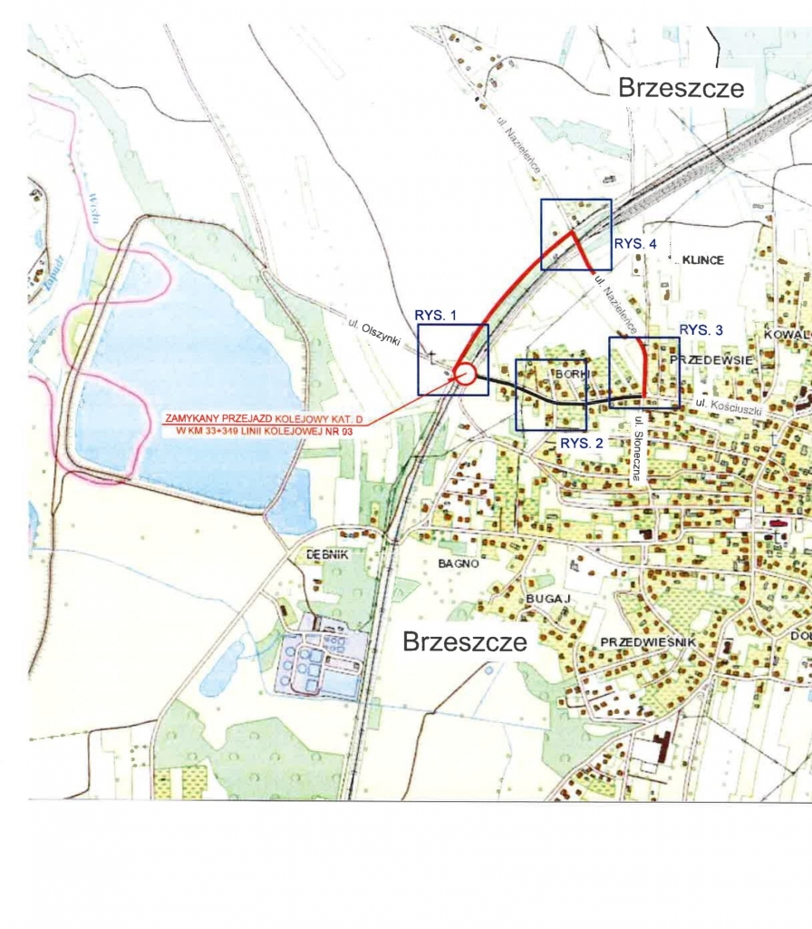 mapka - przejazd na ulicy Kościuszki w Brzeszczach