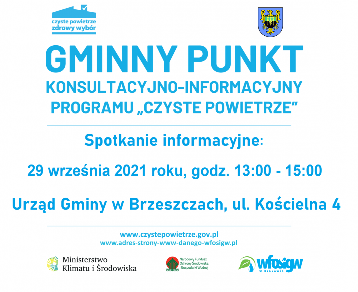 program Czyste Powietrze - spotkanie informacyjne w urzędzie gminy 29 września w godz. od 13 do 15