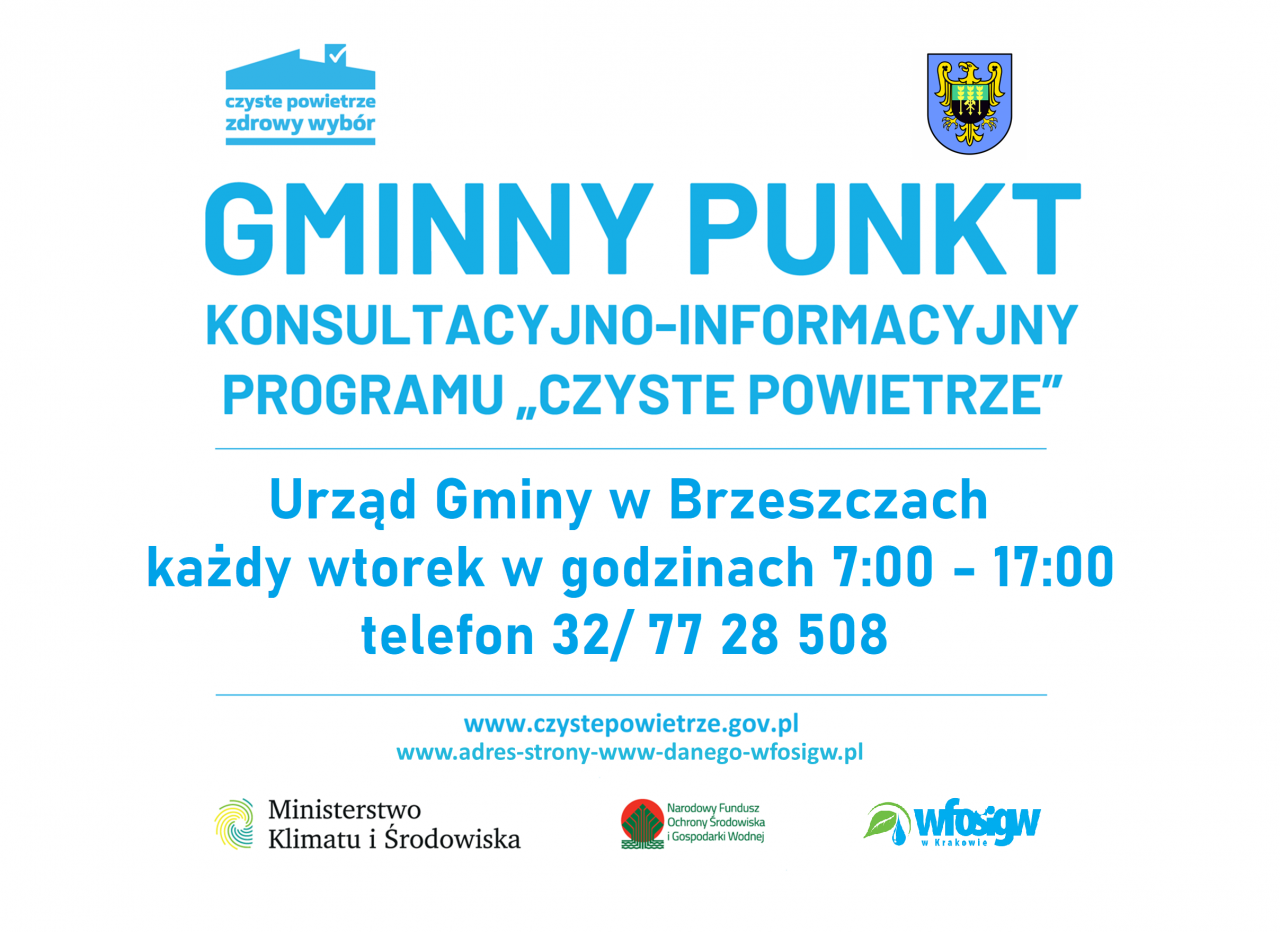 gminny punkt konsultacyjny czyte powietrze, urąd gminy w brzeszczach czynny w każdy wtorek od 7 do 17 telefon 32 77 28 508