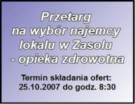 Przetarg na wybór najemcy lokalu w Zasolu - opieka zdrowotna